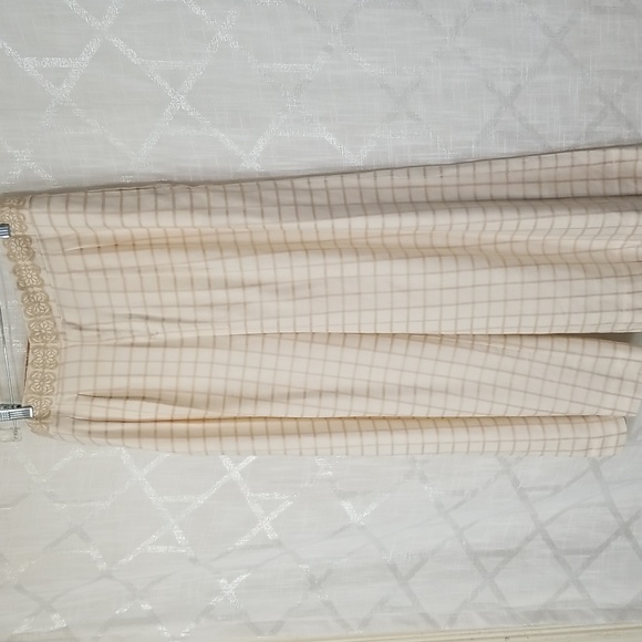 Anthropologie Elevenses Pants Womens Size 10 Wide Leg Cream Plaid Linen - Picture 4 of 14